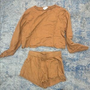 Lovers & Friends Orange/Tan Long Sleeve and Shorts Set